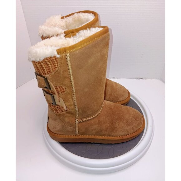 Girls Warm Tan Winter Boots With Buckle Detail & Faux Fur Lining By Rugged Bear - Picture 3 of 8